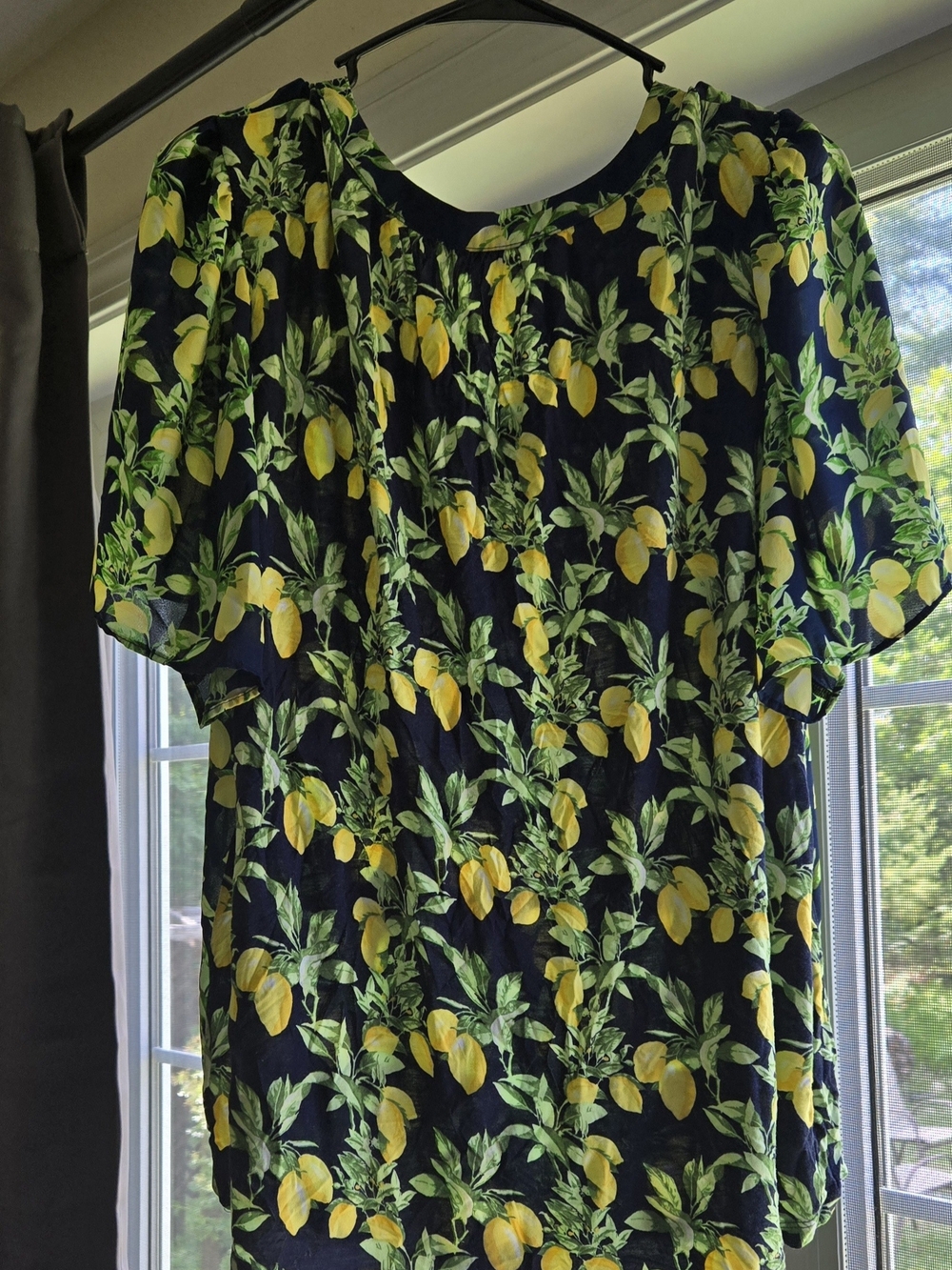 LOFT Navy Lemon Print V-Neck Blouse - Picture 3 of 4